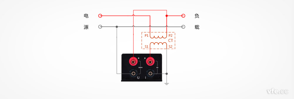 DP800數(shù)字功率計用于電壓直測、電流用互感器單相雙線系統(tǒng)測量接線圖
